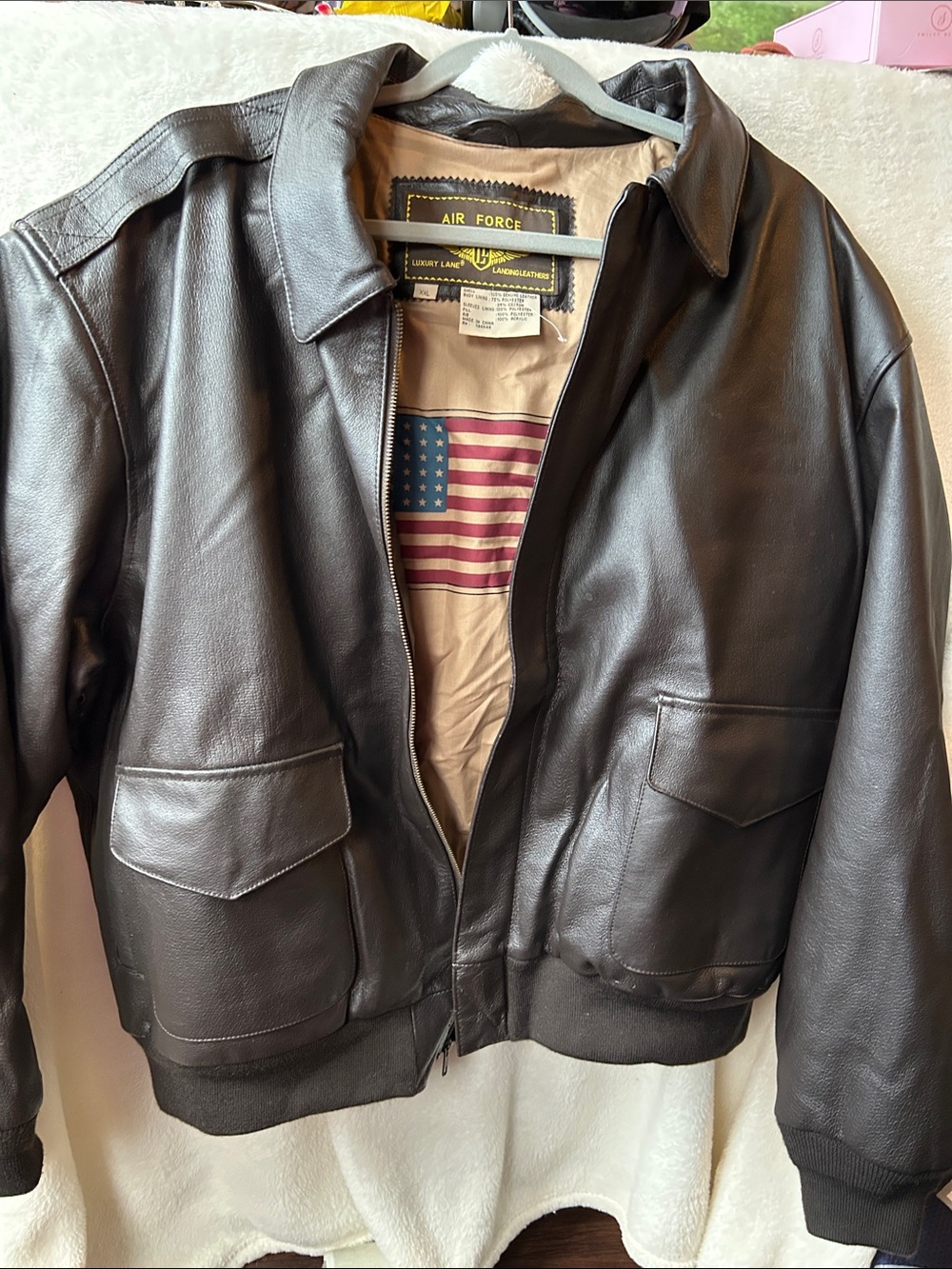 Air Force 100% Landing Leather Bomber Jacket - Brown size XXL